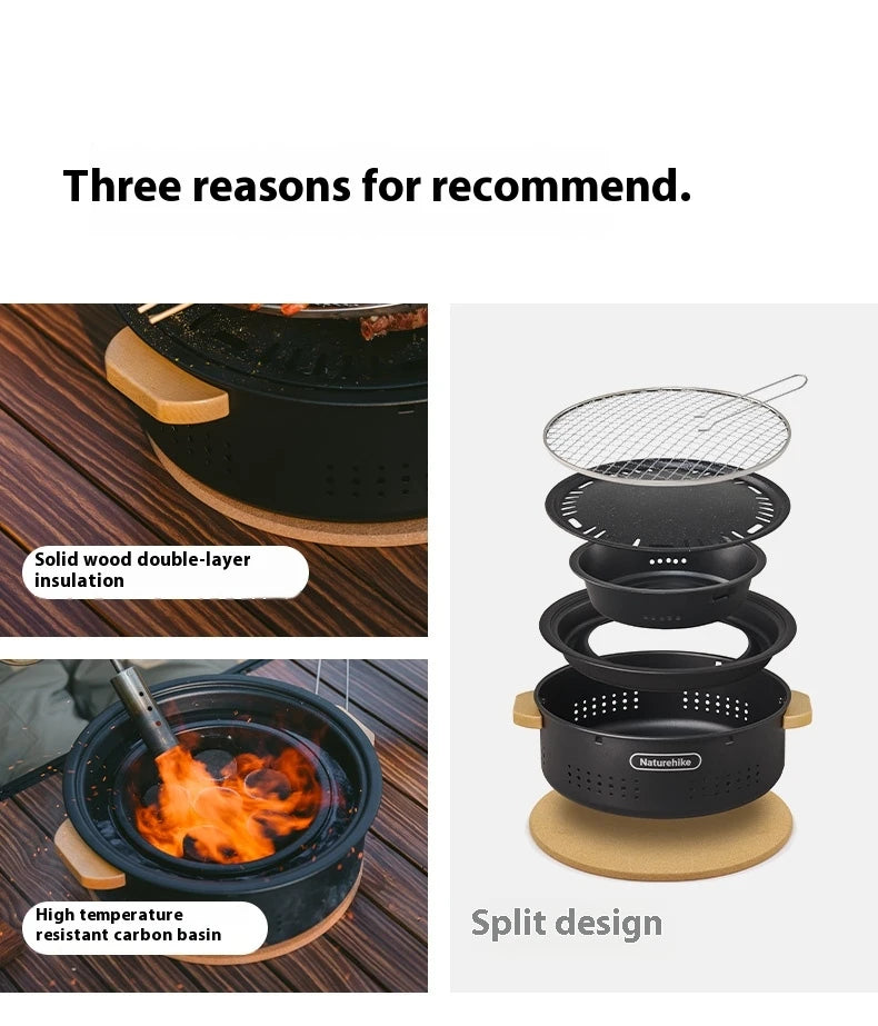 Outdoor Tabletop Barbecue Stove High Temperature Resistant Charcoal Pot Split Storage Camping Gear Picnic BBQ Stove
