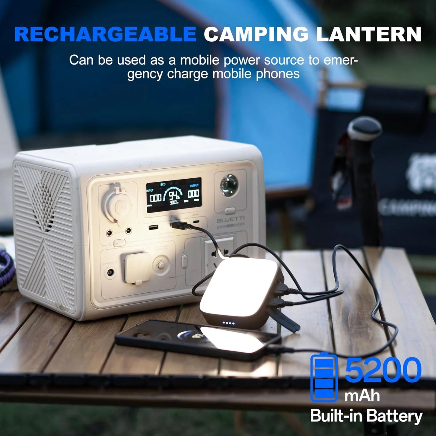 F5 Multifunctional camping Light 500 Lumens IP64 Type-c Charging Mobile power bank Outdoor camping tent lights