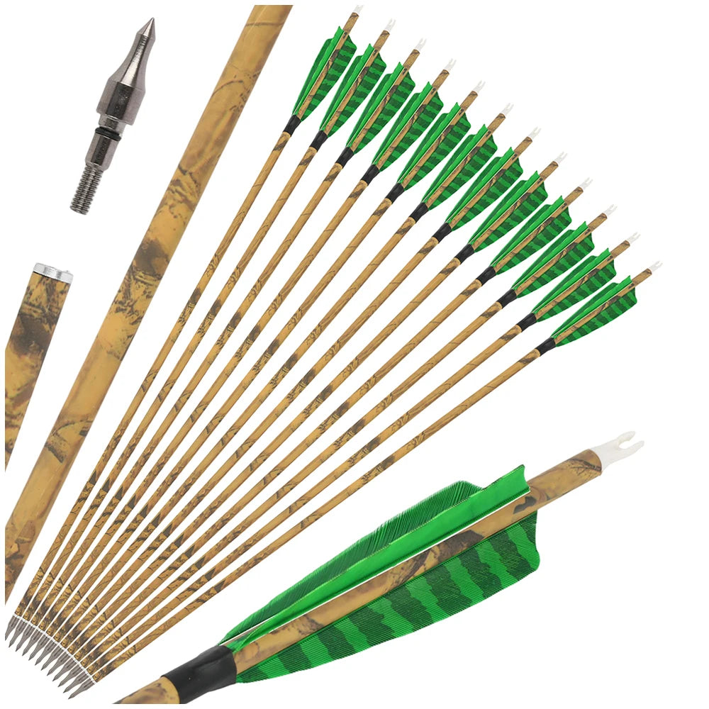 Mixed Carbon Arrows 30 Inch Spine 500 with Turkey Feathers for Compound Recurve Traditional Bow Target Shooting Practice