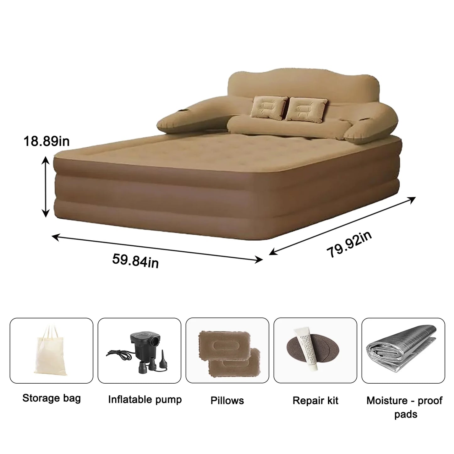 2 Person Built-In Pump Camping Mattress PVC Automatic Inflatable Increased Height Thickened Indoor Outdoor Lazy Sleeping Mat