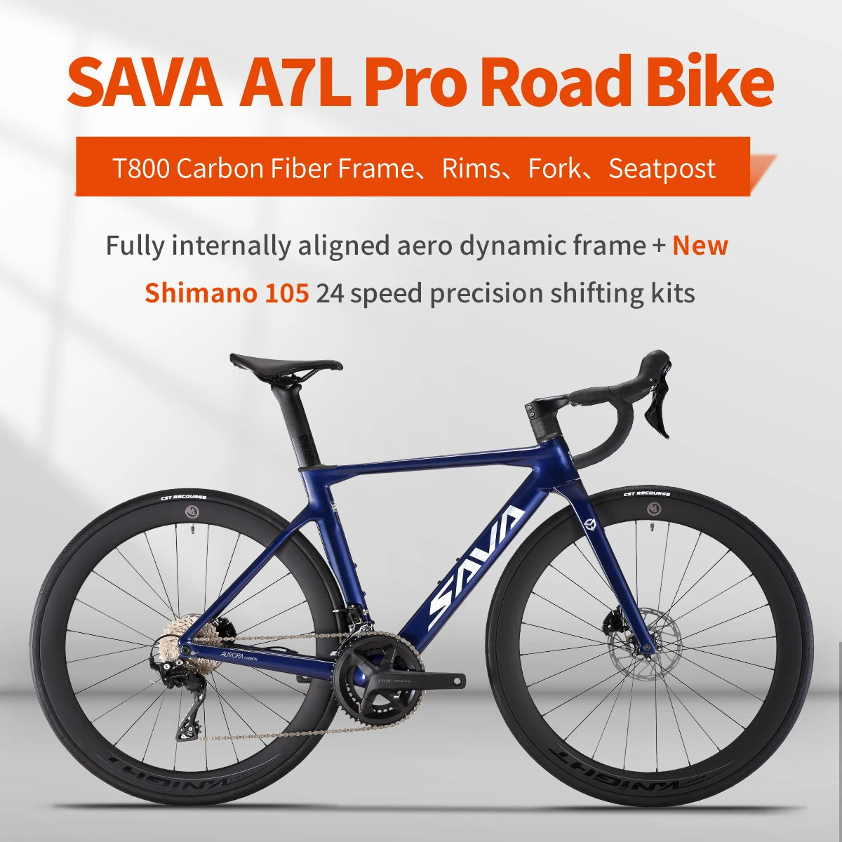A7L Pro Carbon Fiber Road Bike, 700C Adult Racing Model, Equipped with Shimano 105 R7120 Groupset, 24-Speed Hydraulic Brake