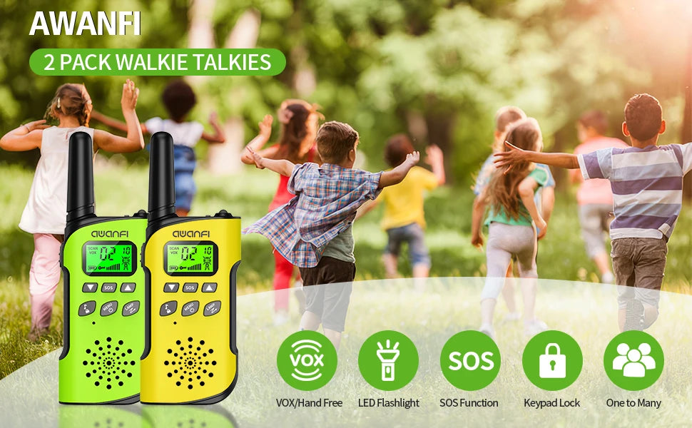Walkie Talkies 4 Packs Rechargeable  for kids, Long Range Flashlight 8 Channel, USB Type C for Camping, Hiking, Gifts