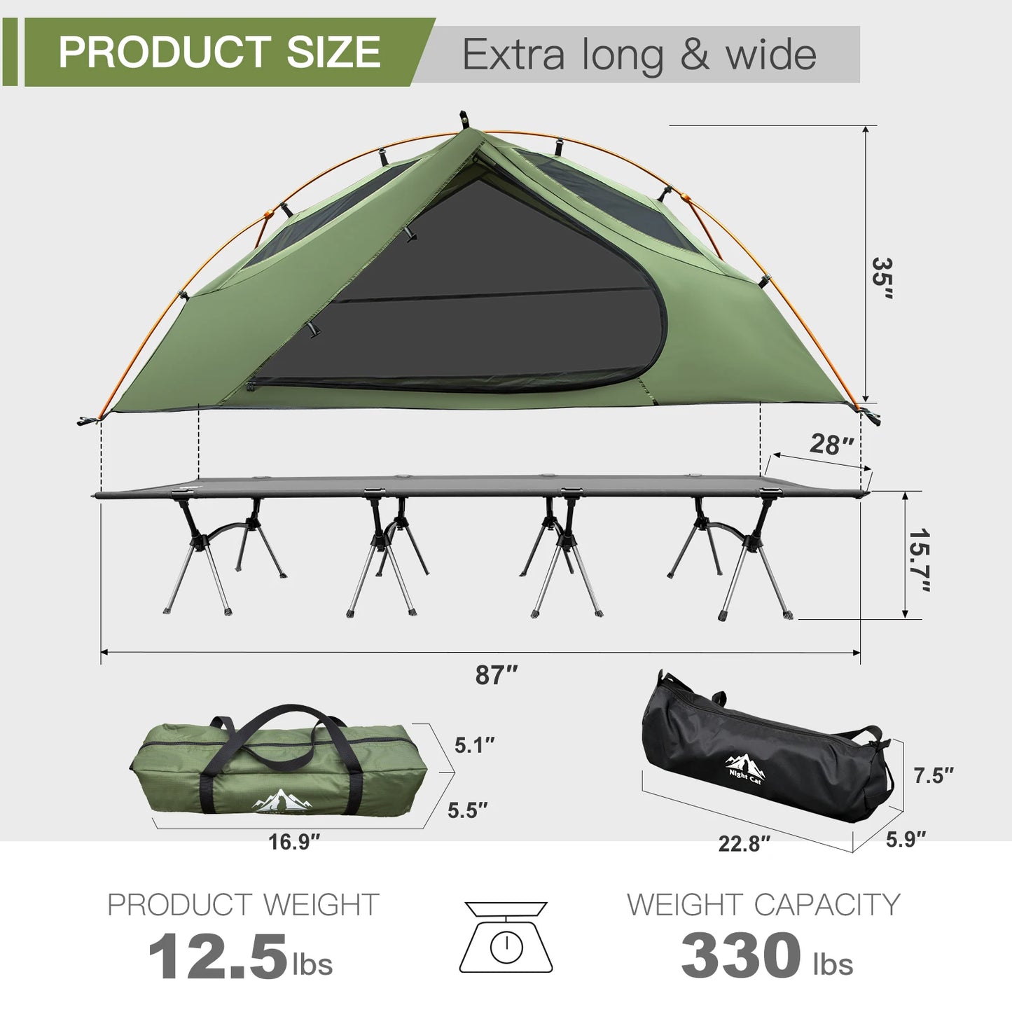 Camping Cot Tent Waterproof 1-Person Off-Ground Combo Cot Bed