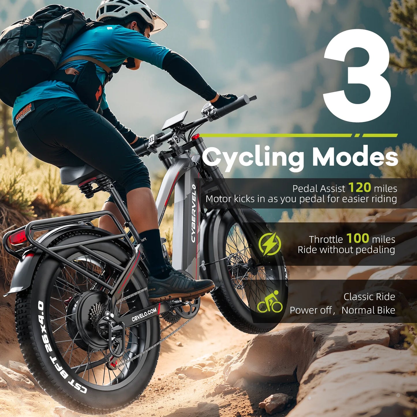 Strong Power Ebike, 5000W Motor Off Road Electric Bike, 100 Miles Long Range, 26"x4.0” Fat Tire, 60V 50Ah Big Battery EK9