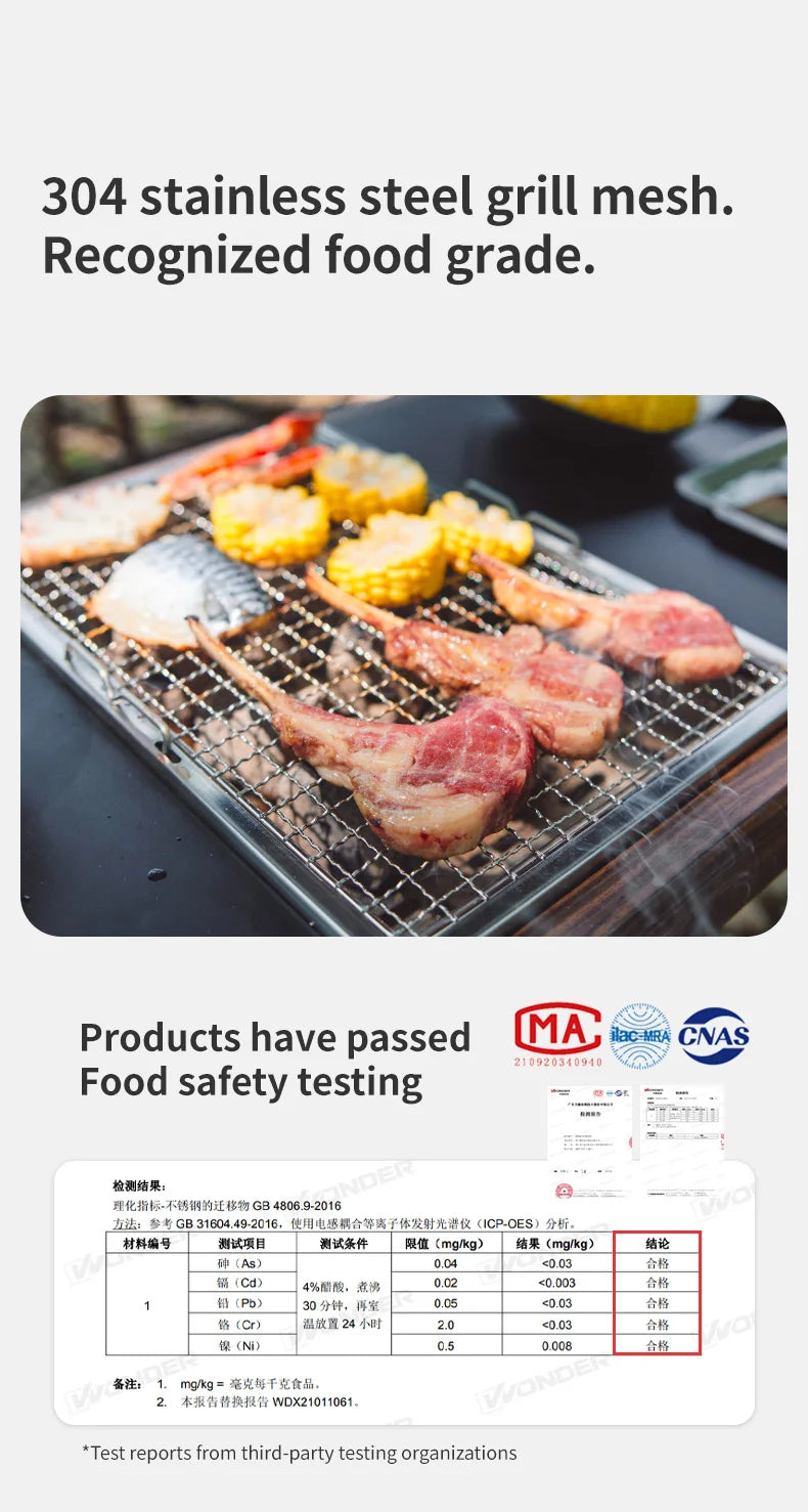 Camping Charcoal Grill for IGT Table Portable Folding Barbecue Grill with Tongs Outdoor Car Cooking BBQ Rack