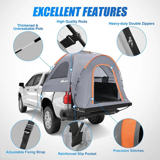 Truck Bed Tent, Pickup Tent 2 Person Waterproof PU2000mm Double Layer for Full Size Truck Camping Outdoor Travel, 8-8.5FT / 5.2-5.8 FT / 6.4-6.7 FT, Portable Pickup Camping Tent for Outdoor Road Trip Adventure