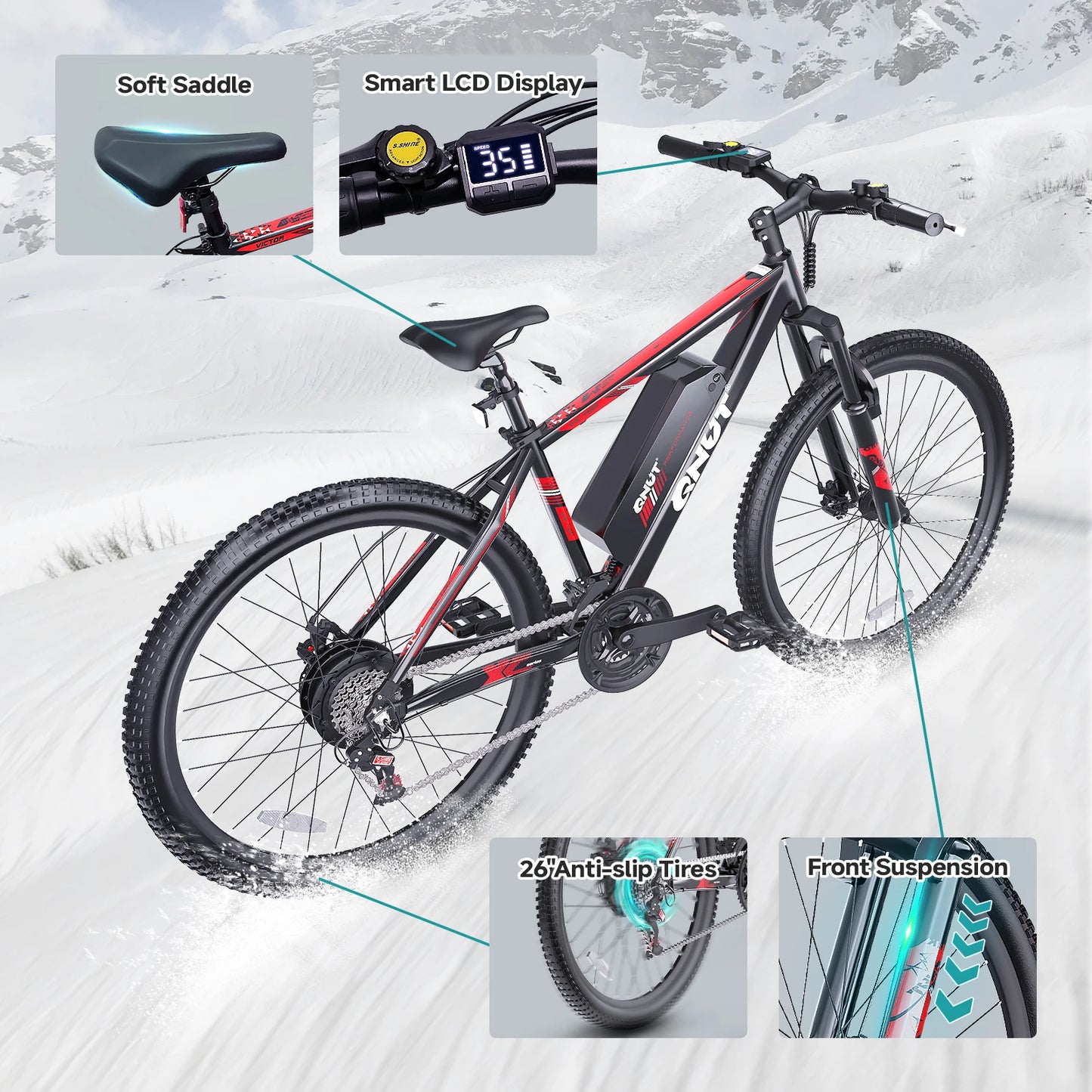 Victor3.0 Mountain Electric Bicycle 1000W 36V 10.4AH 26' Tire All-Terrain E-Bike Urban Off-Road Commuter Adult E-Bike