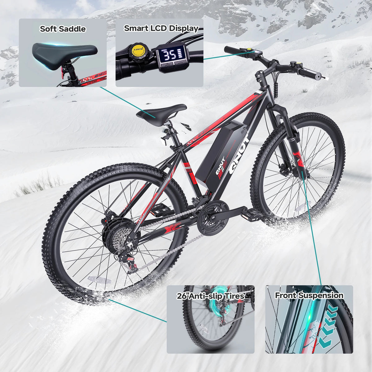 Victor3.0 Mountain Electric Bicycle 1000W 36V 10.4AH 26' Tire All-Terrain E-Bike Urban Off-Road Commuter Adult E-Bike