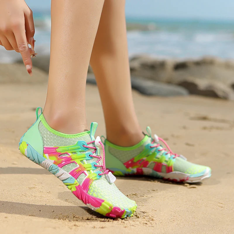 Women Quick Dry Water Shoes Breathable Barefoot Beach Aqua Shoes, Non Slip Five Fingers Swim Surfing Diving Footwear, Light Outdoor Hiking River Walking Wetsuit Sneakers