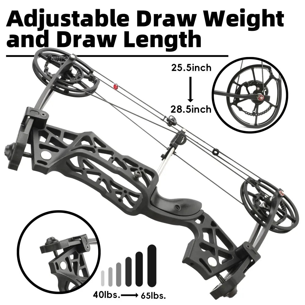 Dual-use Compound Bow Set 40-65Ibs Aluminum Alloy Riser Left/Right Handed for Archery Outdoor Hunting Shooting Training Adults