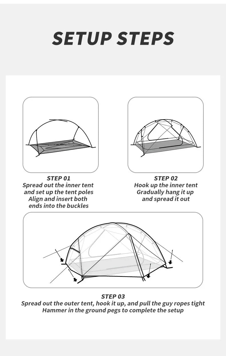 2 Person Backpacking Tent 210T Ultralight Travel Tent Waterproof Hiking Survival Outdoor Camping Tent