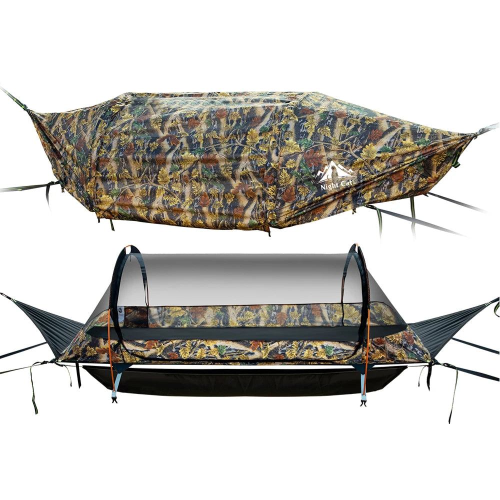 Flat Lay Hammock Tent with Mosquito Net Waterproof Rainfly Storage Room