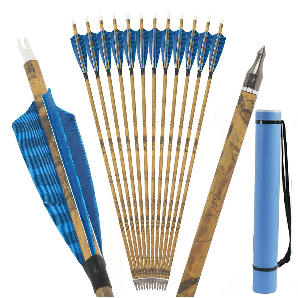 Mixed Carbon Arrows 30 Inch Spine 500 with Turkey Feathers for Compound Recurve Traditional Bow Target Shooting Practice