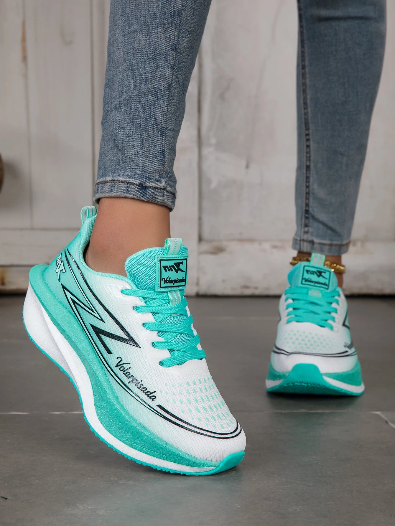 Women Gradient Lightning Print Running Sneakers Breathable Flying Weave Mesh Light Cushion Non Slip Shock Absorb Athletic Gym Jogging Sport Shoes