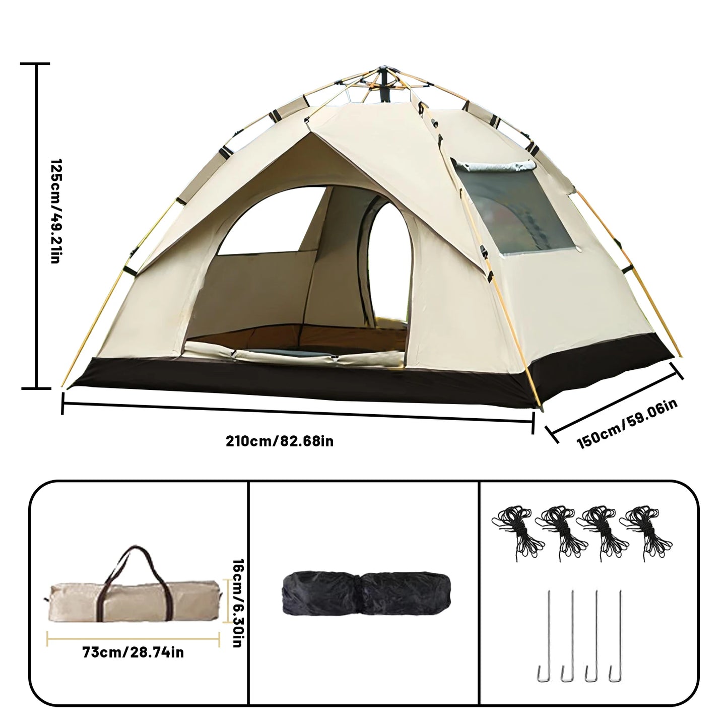 Instant Golden Tent - Portable 3-4 Person Sun & Rain Shelter for Beach & Camping
