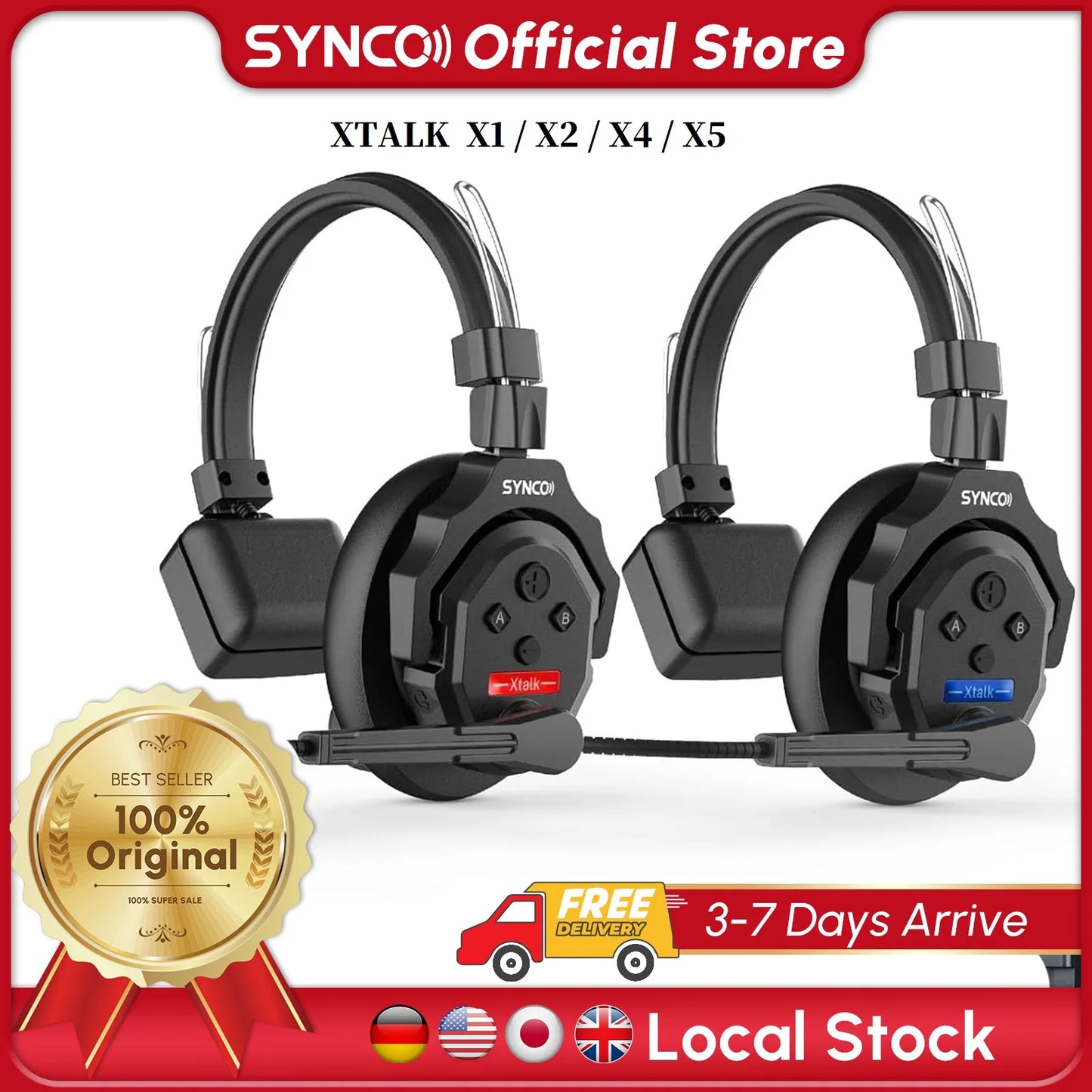 XTALK X2 X5 2.4G Wireless Intercom Headset System 2-Person 350M 1148FT 24H Working Time Noise Reduction for Video Shooting