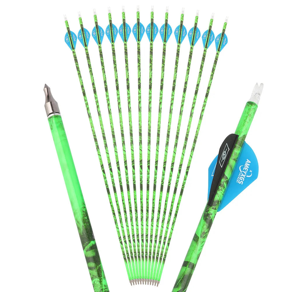 Archery Arrows 30 Inch Camo Mixed Carbon Spine 500 ID6.2mm with Rubber Vanes for Hunting Target Shooting Practice