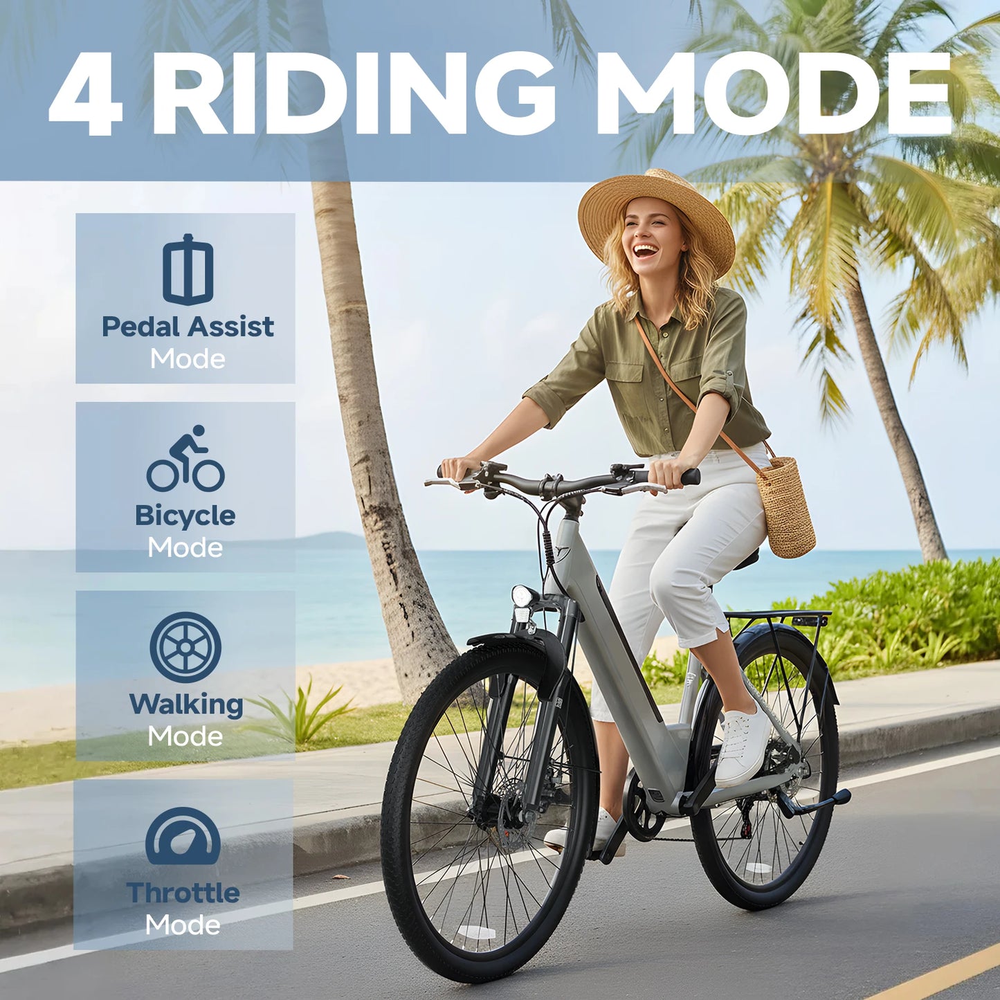 1000W  Ebike, 26" Comfort Step-Through Electric City Bike, 48V 10.4ah Removable Battery, Soft Seat, Perfect For Seniors