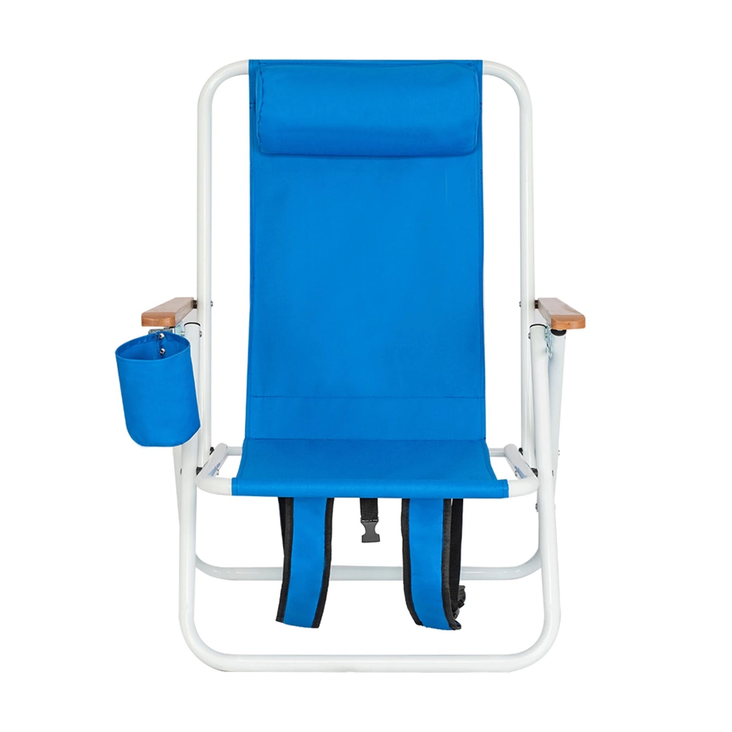 Portable High Strength Beach Chair with Adjustable Headrest Foldable Outdoor Camping Chair 600D Fabric Cup Holder Heavy Blue