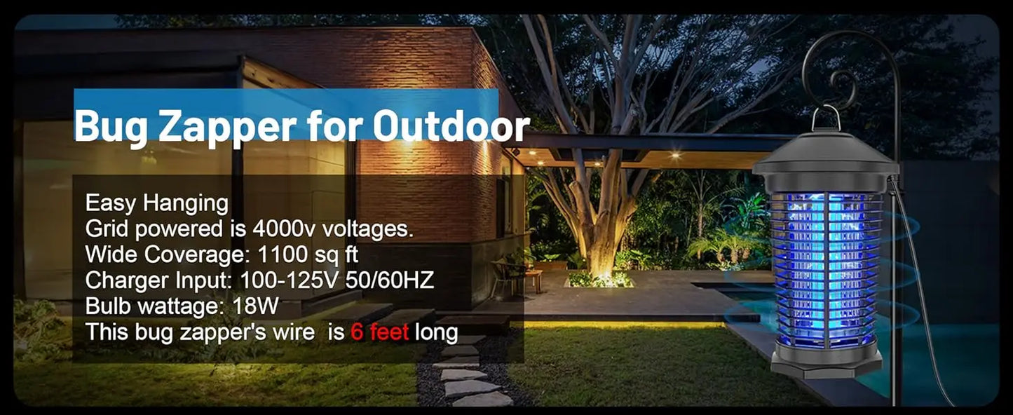 Outdoor Bug Zapper 4000V Indoor Electronic Mosquito Killer Lantern Waterproof Fly Trap Insect Killer
