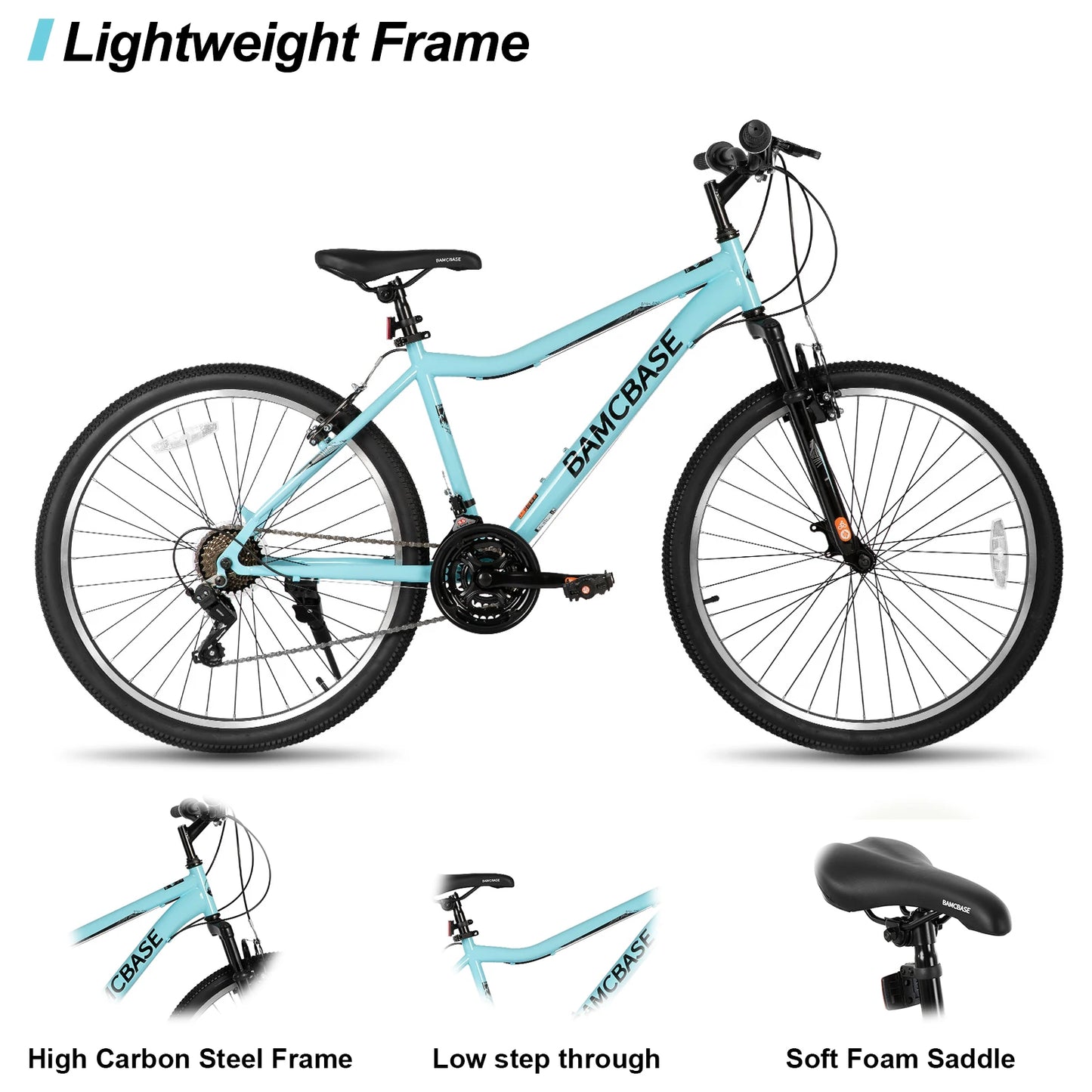 26 Inch Women‘s Mountain Bike, 21 Speed Steel Frame Adult Bicycle, Man MTB Bikes with Suspension Fork, Purple Green White