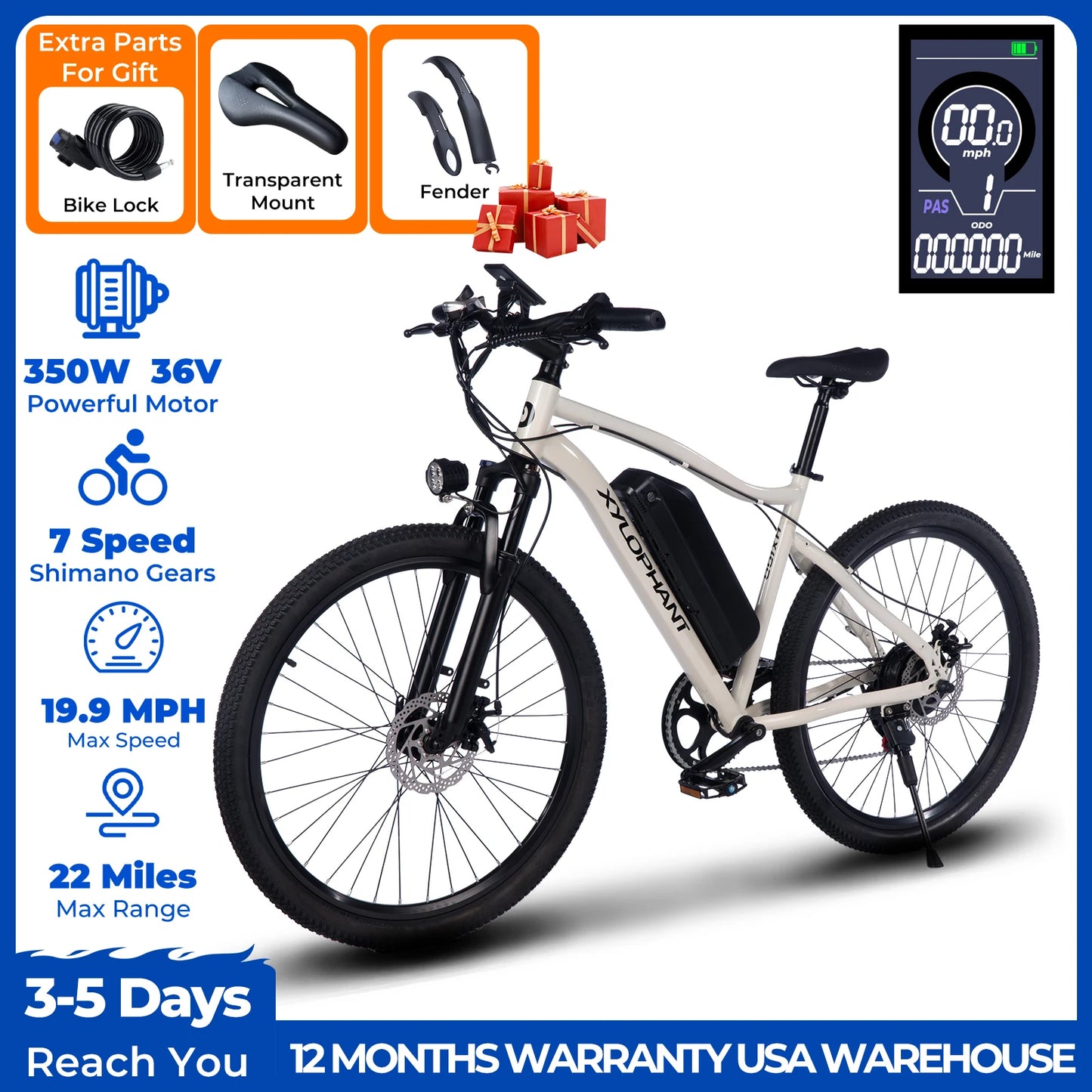 【1 Year Warranty】 Electric Bike,26" Fat Tire Ebike for Adults,350W Peak,Electric Mountain Bike,19.9mph,E bike UL2849