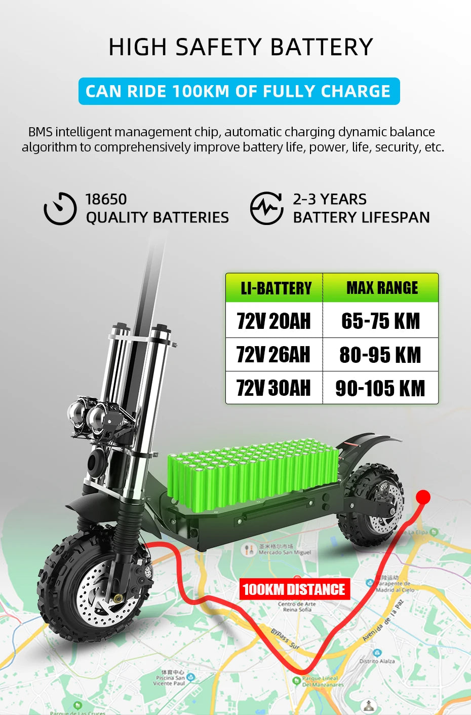 60-85KM/H Fast Electric Scooter for Adults, 1200W-6000W High Power E Scooter Single/Dual Motor, 48V 52V 60V 72V Long Range 40-100KM, 10Ah-30Ah Battery, 11 Inch Off Road Fat Tire All Terrain Electric Scooter with Dual Suspensi