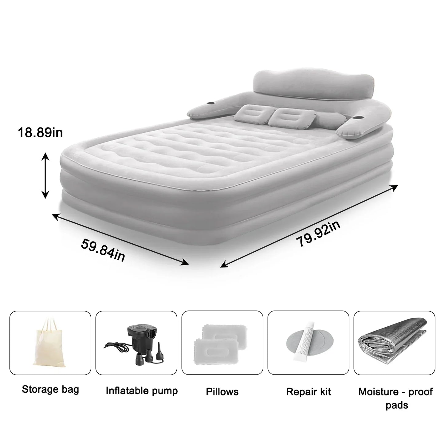 2 Person Built-In Pump Camping Mattress PVC Automatic Inflatable Increased Height Thickened Indoor Outdoor Lazy Sleeping Mat