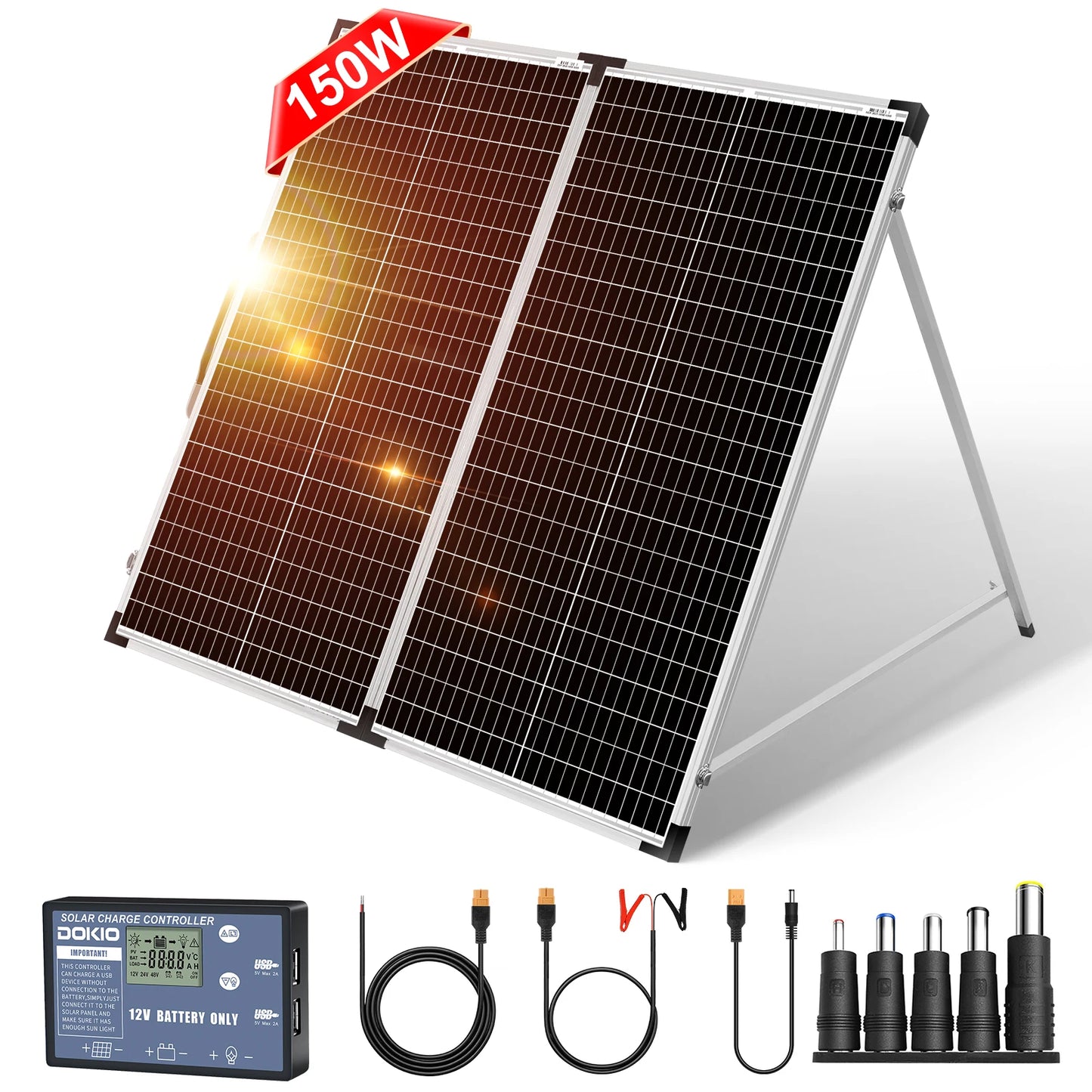 100W/160W/200W Foldable Solar Panel Suitcase 18V Portable Solar Charger with 12V Controller for Camping RV Outdoor