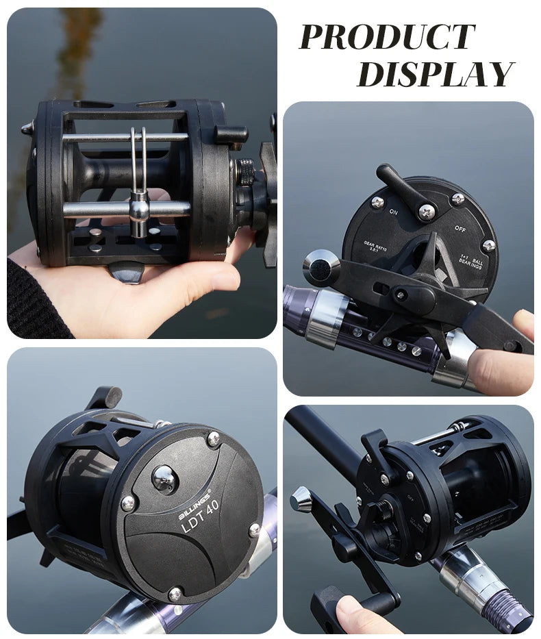 Trolling Drum Fishing Reels 33LB Max Drag 3.8:1 Gear Ratio High Toughness Body Freshwater & Saltwater Universal Bait Caster Fishing Reel