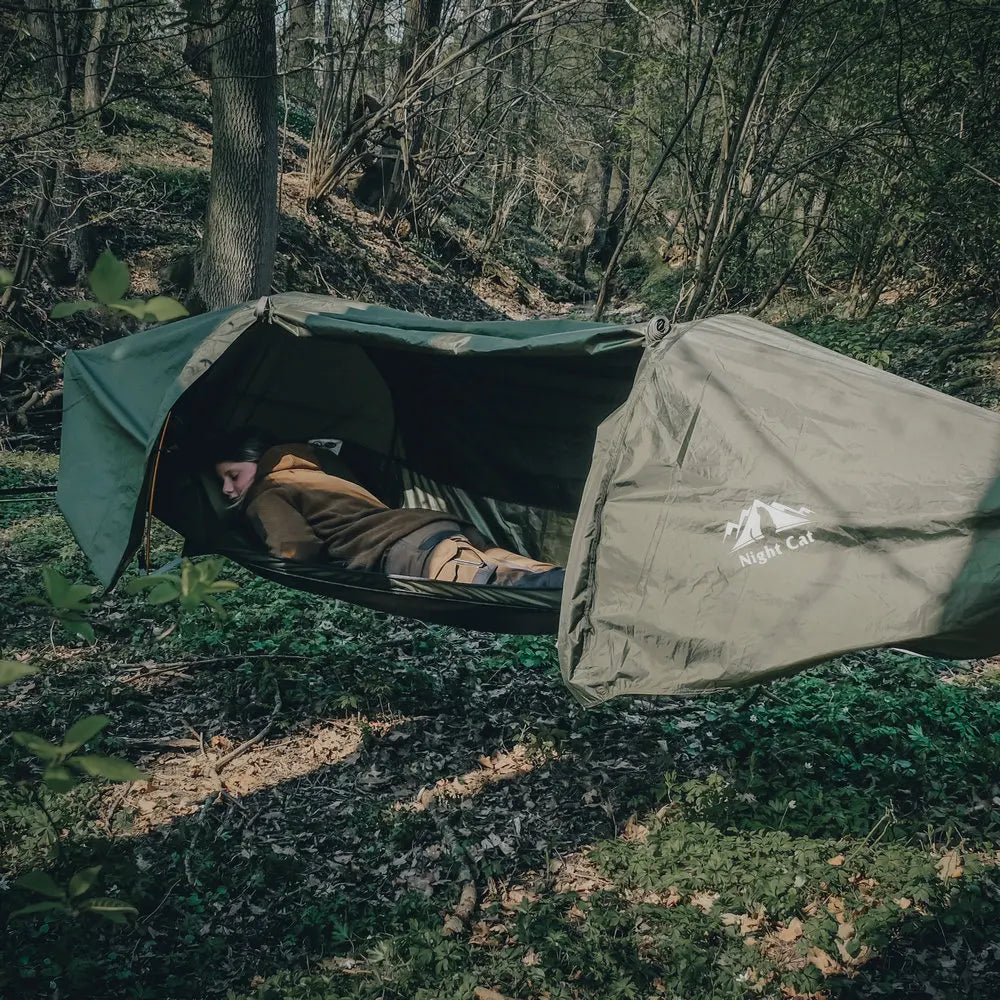 Flat Lay Hammock Tent with Mosquito Net Waterproof Rainfly Storage Room