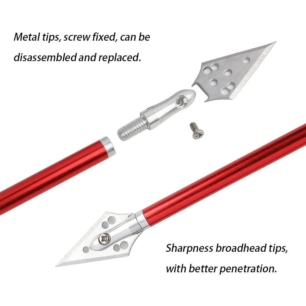 12pcs Archery Aluminium Arrows Black/Gold/Red 6.7 inch Crossbow Bolt Blade Arrowheads Hunting Shooting Target Outdoor Sports