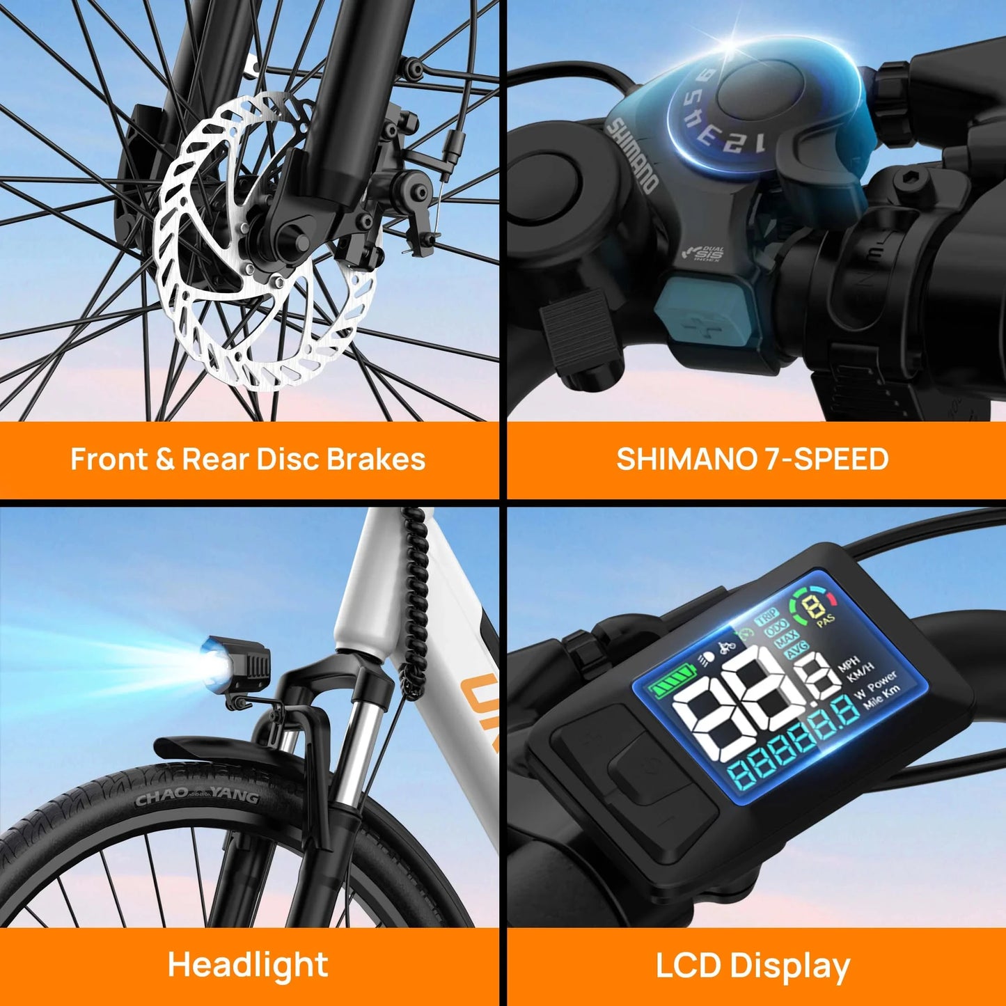 750W E26 Electric Bike 26x2" Commuter Tires 48V 10.4Ah Removable Battery 20MPH Speed 7-Speeds LCD Display