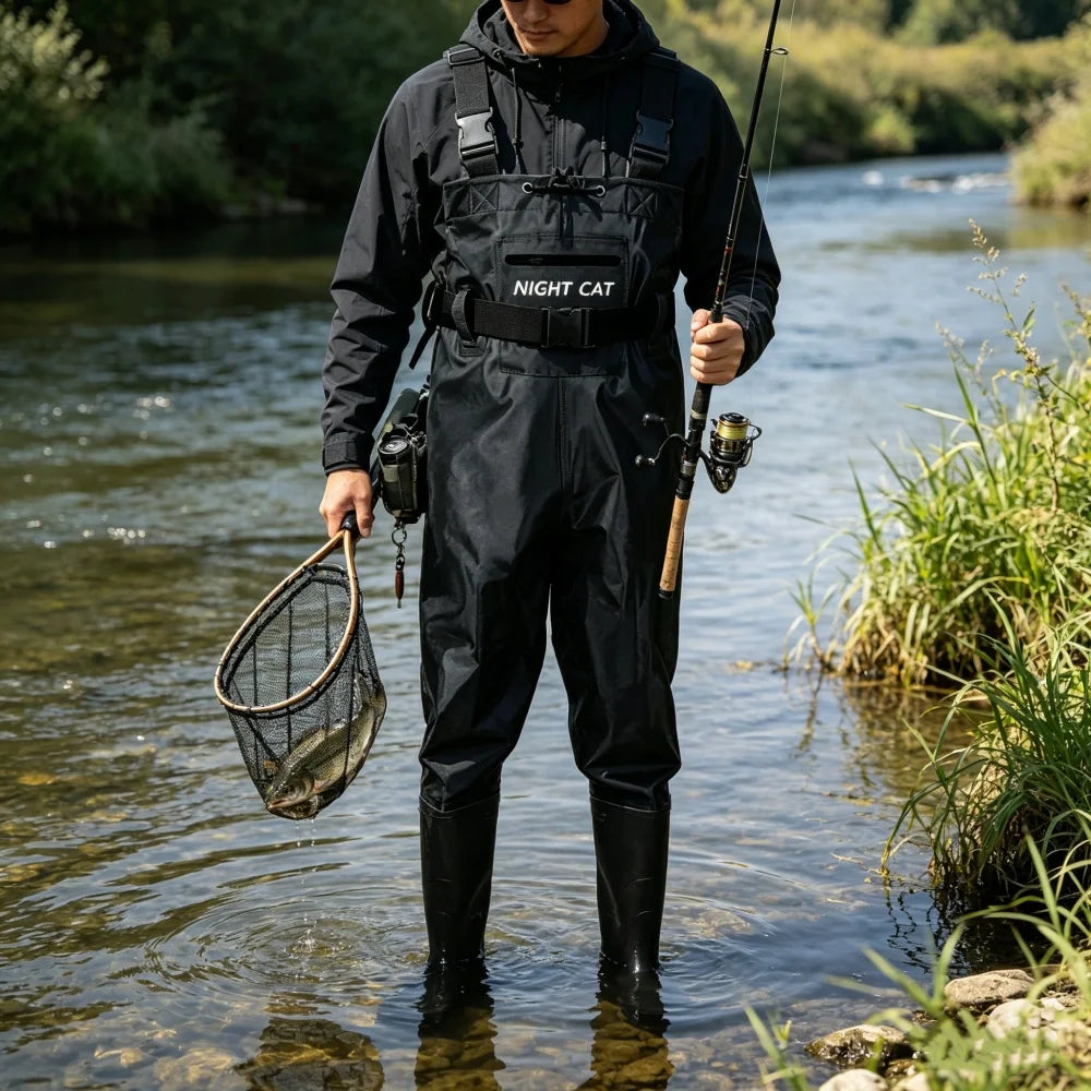 Waterproof Fishing Waders: Hunting Chest Waders with Bootfoot and Belt For Man Woman Fishing Washing Farming Working Breathable, Lightweight, Black  Sizes 6.5–13