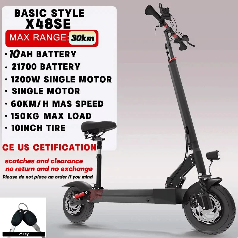 60-85KM/H Fast Electric Scooter for Adults, 1200W-6000W High Power E Scooter Single/Dual Motor, 48V 52V 60V 72V Long Range 40-100KM, 10Ah-30Ah Battery, 11 Inch Off Road Fat Tire All Terrain Electric Scooter with Dual Suspensi