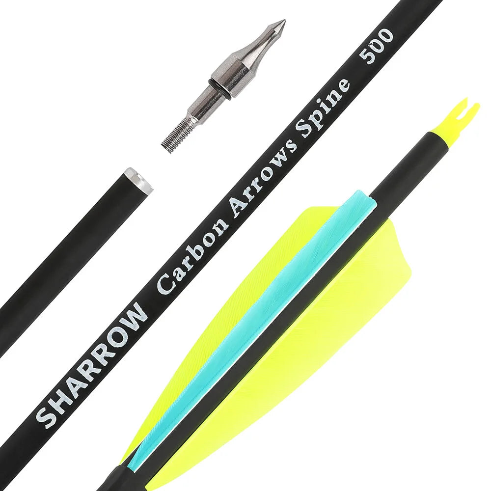 Archery Arrows 12pcs 30 Inch Spine 500 Mixed Carbon with 4" Turkey Feathers 100 Grain Tips for Hunting Target Shooting Practice