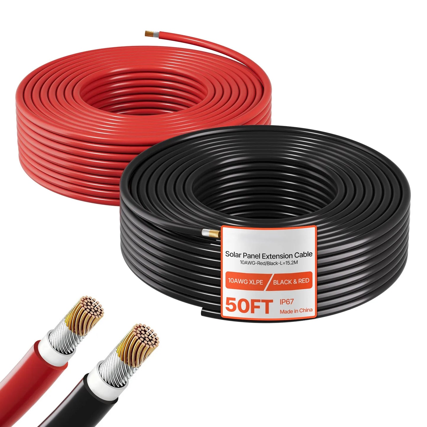 Solar Panel Wire 50 ft Black + 50 ft Red Kit / 65 ft Black + 65 ft Red Kit / 100 ft Black + 100 ft Red Kit PV Tinned Copper Wire for Outdoor Home Off-Grid Photovoltaic Systems Black and Red