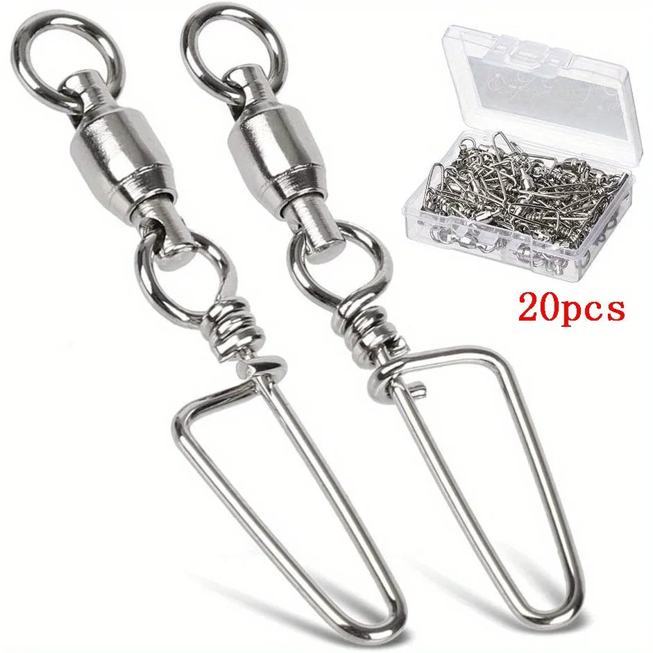 20pcs Stainless Steel Fishing Swivels High Strength Ball Bearing Snap Swivels for Saltwater Durable Fishing Accessories