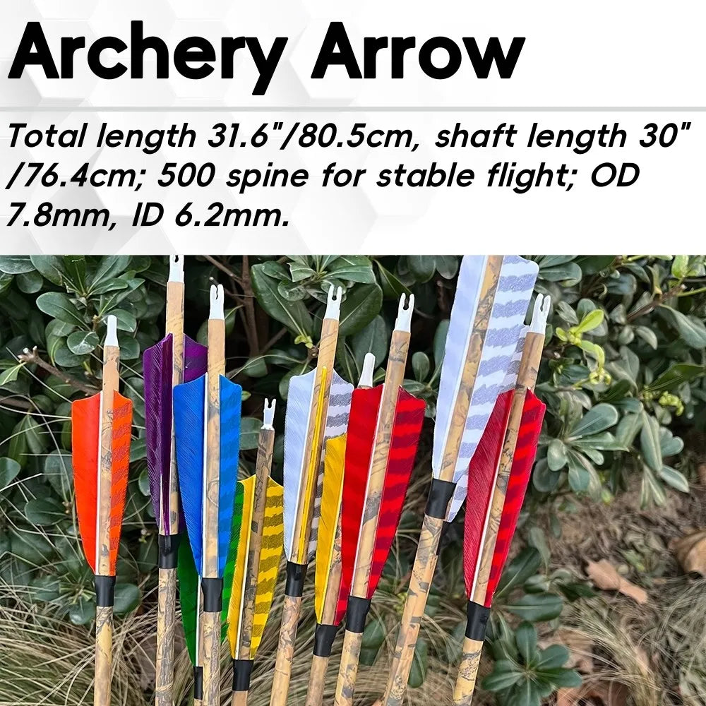 Mixed Carbon Arrows 30 Inch Spine 500 with Turkey Feathers for Compound Recurve Traditional Bow Target Shooting Practice