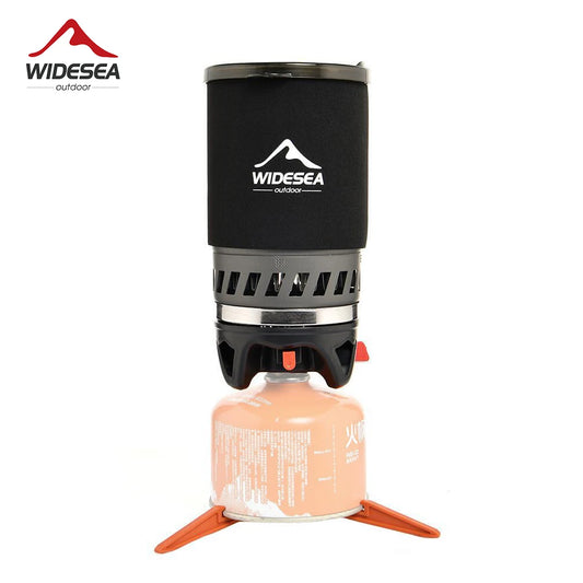 Camping Cooking System with Heat Exchanger Outdoor Gas Stove Burner Tourist Coffee Pot Cup Cookware Tableware Tourism