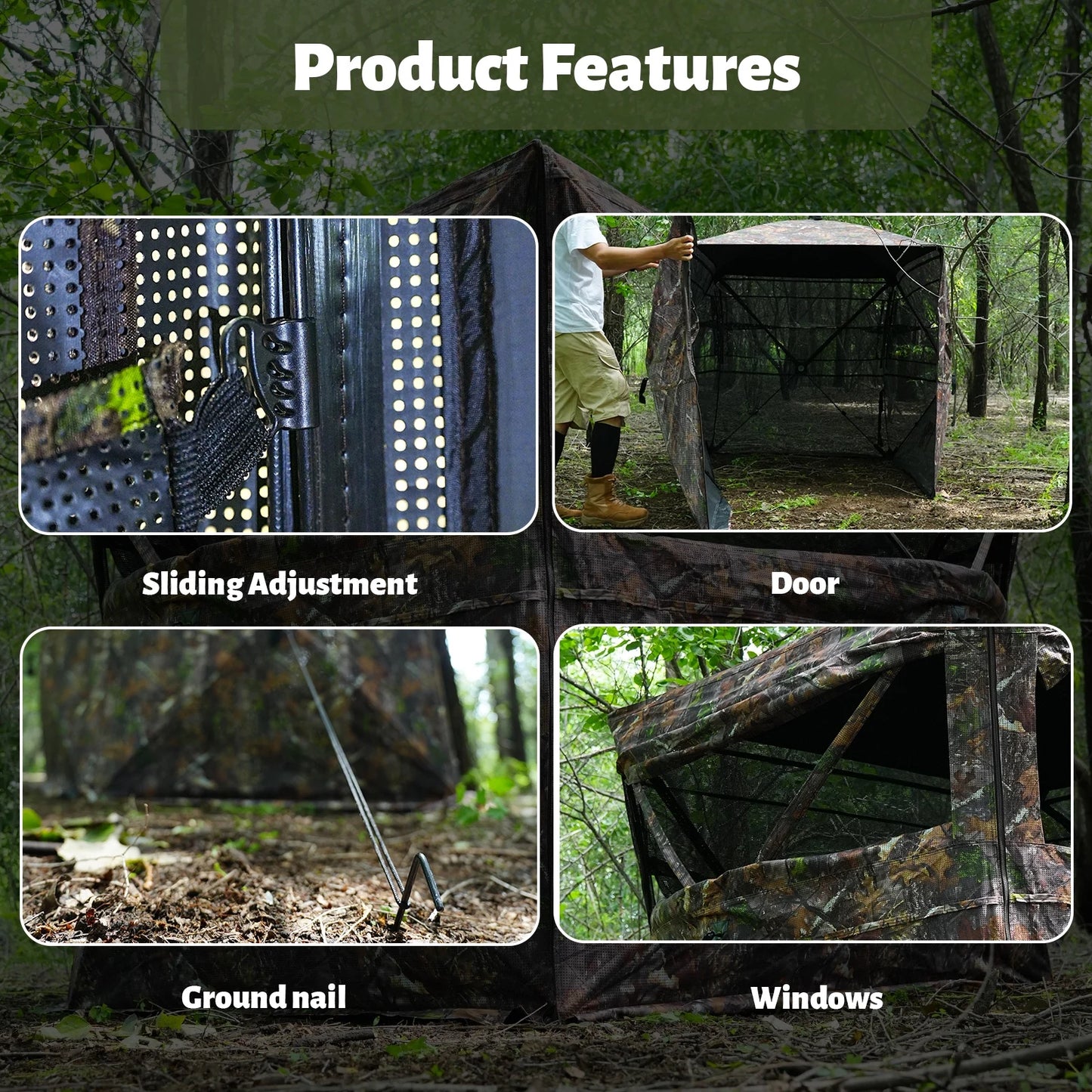 All-Terrain 360° See-Through Hunting Blind, Camouflage Pop-Up Tent for 2-3 Persons with Carry Bag