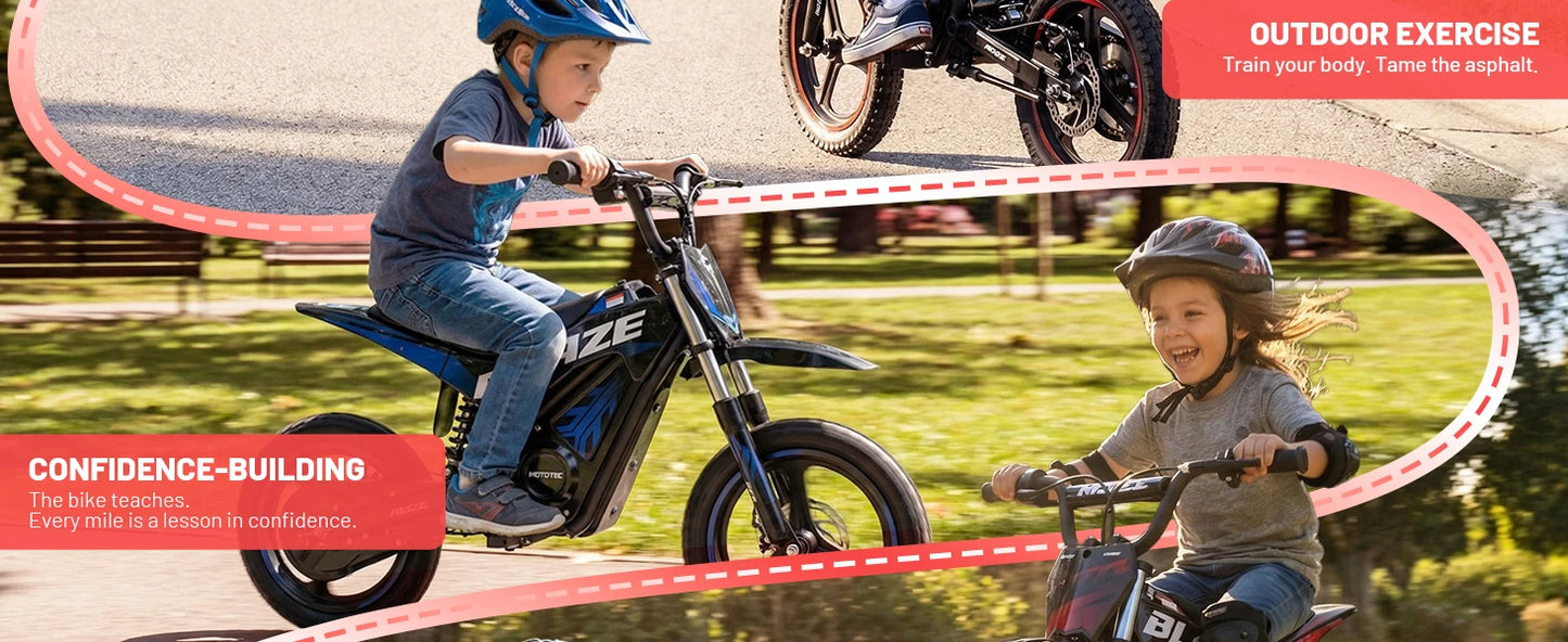 HP01E 36V 350W Electric Dirt Bike for Kids, 2 Speed Modes, Electric Motorcycle Up to 15.5 MPH & 9.5 Miles Long-Range.