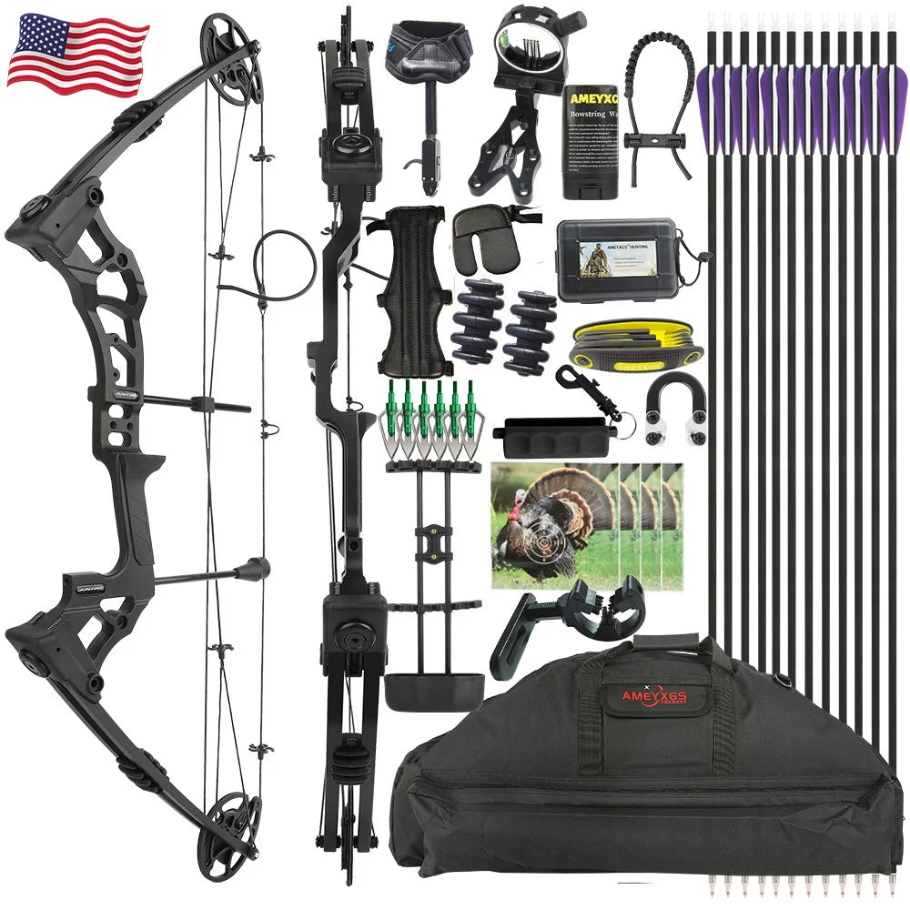 0-70lbs Compound Bow Adjustable 320fps Let Off 80% Right Hand Bow Magnesium Alloy Bow Handle for Outdoor Shooting Hunting Target