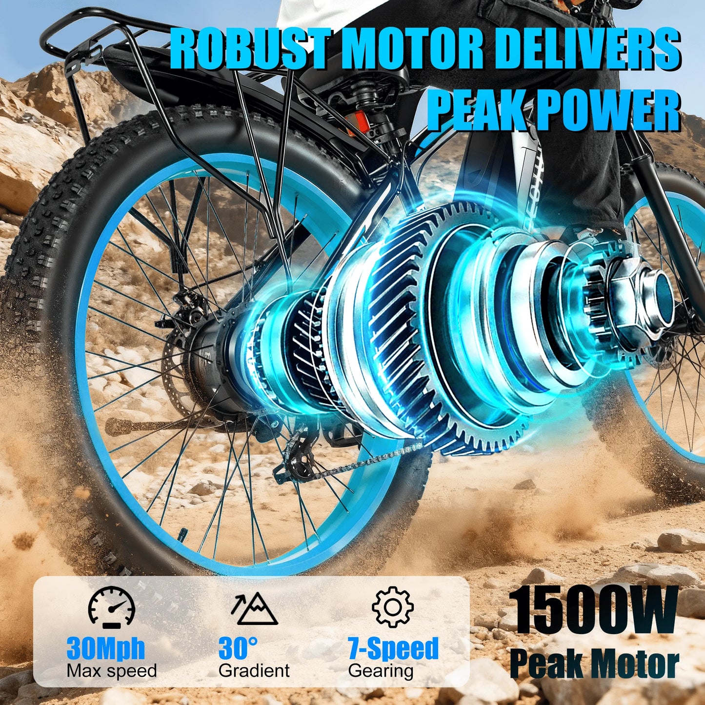 TWO Electric Bike,1500W Peak Ebikes for Adults, 26'' Fat Tire Best Ebike for Men, 70 Miles with 960Wh Battery, 25-30MPH Max Speed Bicycles, 330LB Capacity
