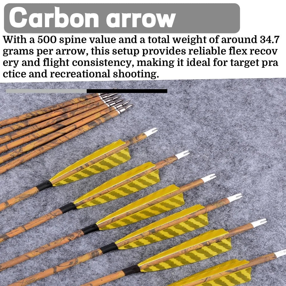Carbon Arrows 30 Inch Spine 500 Mixed Carbon Shaft ID6.2mm Shield-Shaped Turkey Feathers for Hunting Target Shooting Practice