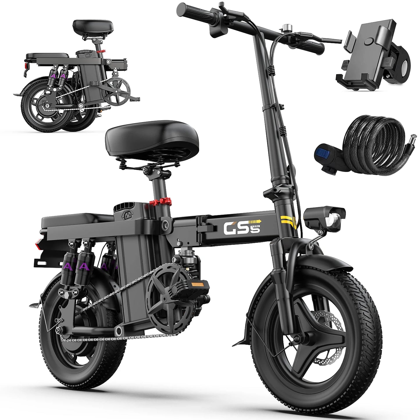 48V 15AH Battery EBike,20+MPH,740W Folding Electric Bike,20 Miles Max Range Electric Bike for Adults, 14" Fat Tire