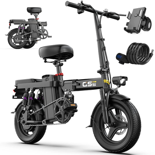 48V 15AH Battery EBike,20+MPH,740W Folding Electric Bike,20 Miles Max Range Electric Bike for Adults, 14" Fat Tire