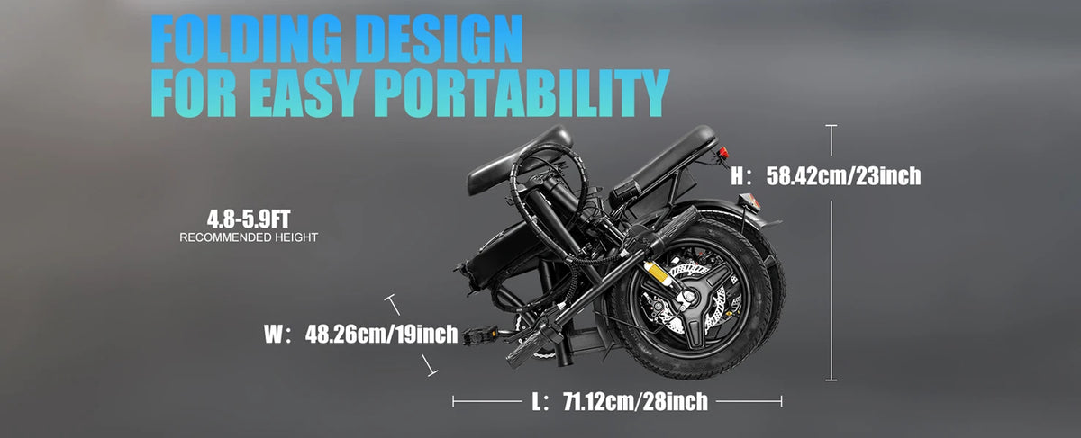 Lightweight Folding Electric Bike for Adults 48V 750W Peak Power 20MPH 18-22 Miles Range 14Inch Disc Brake Commuter E-bike