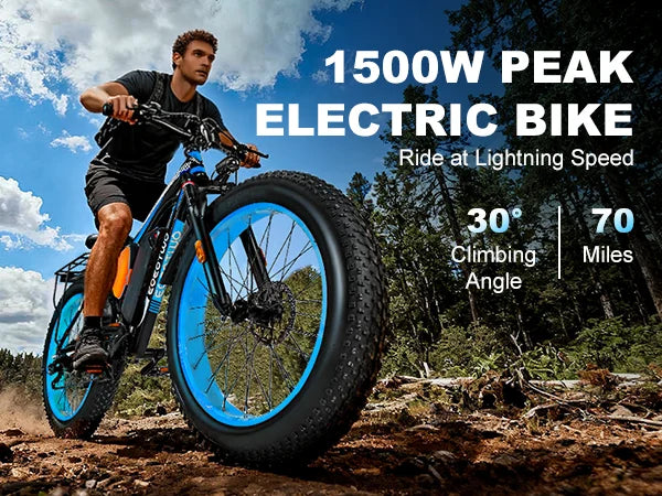 TWO Electric Bike,1500W Peak Ebikes for Adults, 26'' Fat Tire Best Ebike for Men, 70 Miles with 960Wh Battery, 25-30MPH Max Speed Bicycles, 330LB Capacity