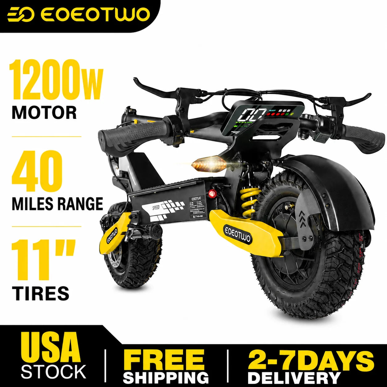 1200W Off Road Electric Scooter for Adults 48V Long Range E-Scooter 30MPH Fast Speed 11" Tubeless Tire Foldable Kick Scooter